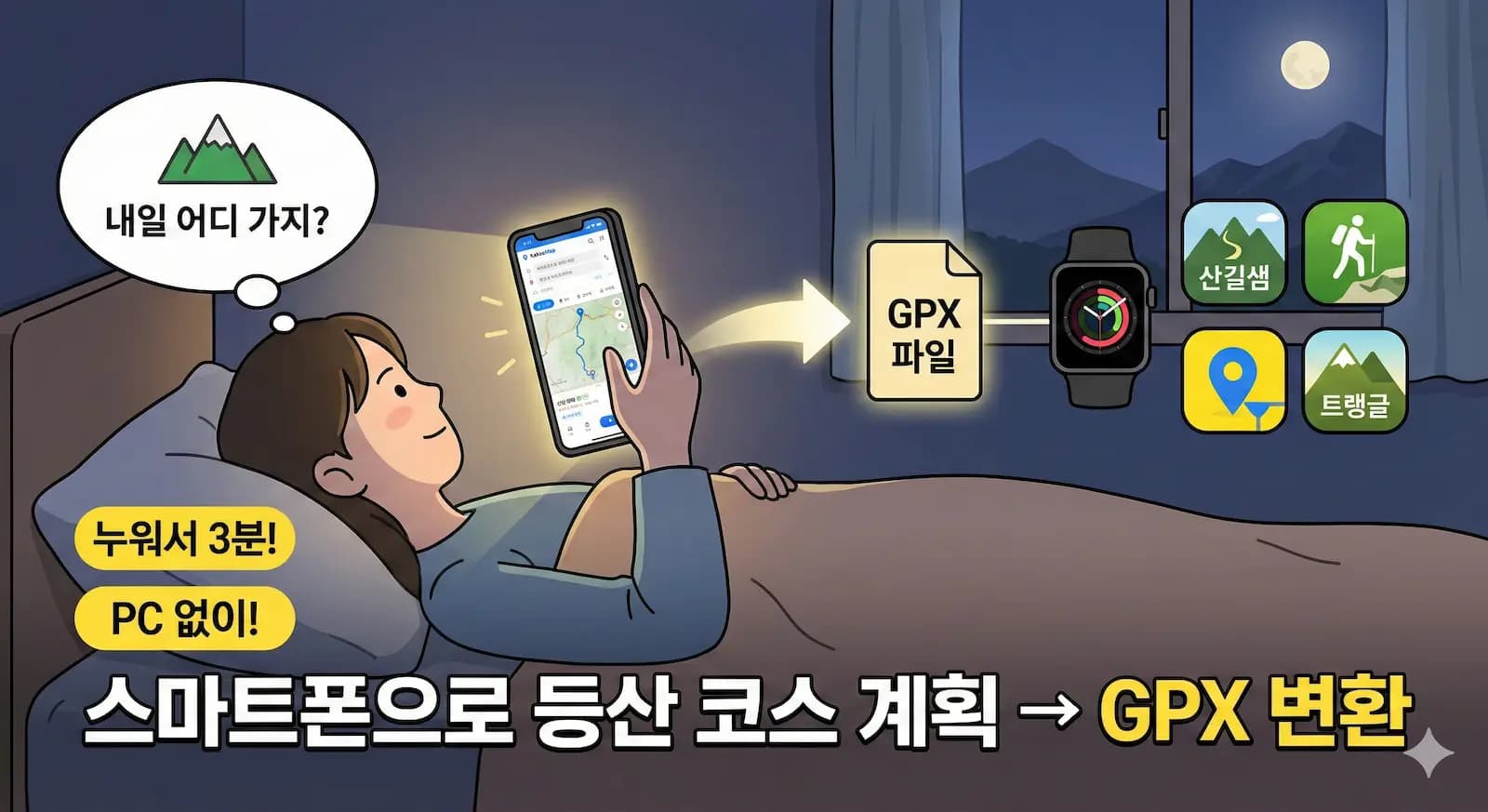 누워서 3분! 스마트폰으로 카카오맵 등산 코스 만들고 GPX 파일 받기